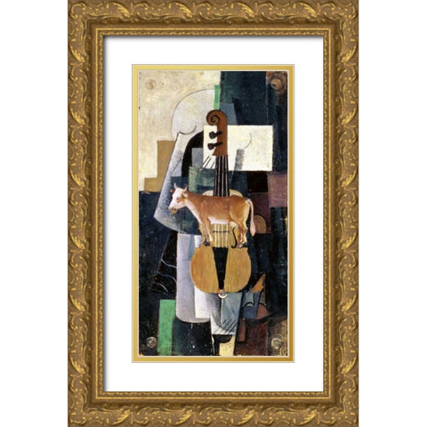 Cow and Violin, 1913 Gold Ornate Wood Framed Art Print with Double Matting by Malevich, Kazimir