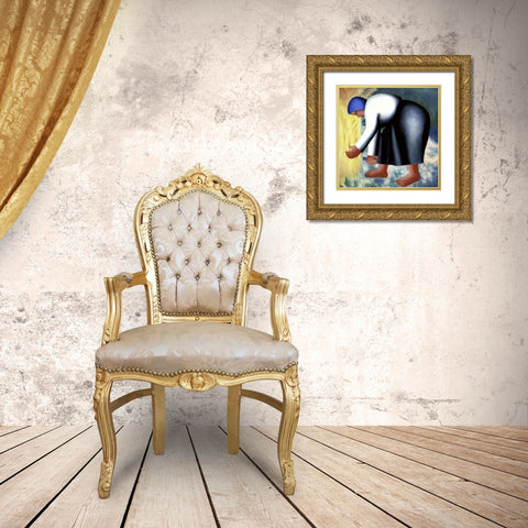 Farmers Wife II Gold Ornate Wood Framed Art Print with Double Matting by Malevich, Kazimir