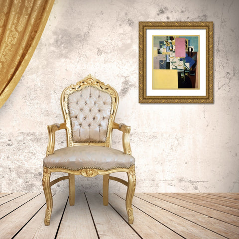 Lady By The Poster Gold Ornate Wood Framed Art Print with Double Matting by Malevich, Kazimir
