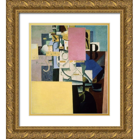 Lady By The Poster Gold Ornate Wood Framed Art Print with Double Matting by Malevich, Kazimir