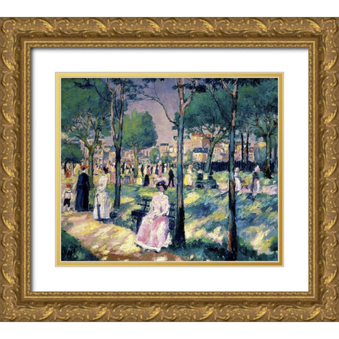 On The Boulevard Gold Ornate Wood Framed Art Print with Double Matting by Malevich, Kazimir