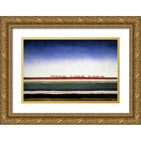 Red Cavalry Gold Ornate Wood Framed Art Print with Double Matting by Malevich, Kazimir