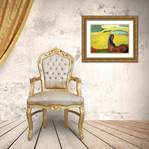 Horse in the Landscape Gold Ornate Wood Framed Art Print with Double Matting by Marc, Franz