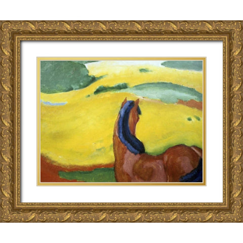 Horse in the Landscape Gold Ornate Wood Framed Art Print with Double Matting by Marc, Franz