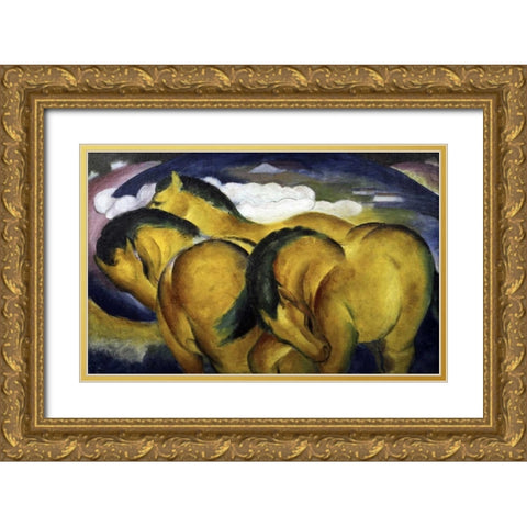 Little Yellow Horses Gold Ornate Wood Framed Art Print with Double Matting by Marc, Franz