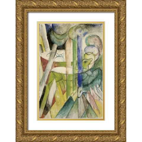 Mountain Goats - Bergziegen Gold Ornate Wood Framed Art Print with Double Matting by Marc, Franz