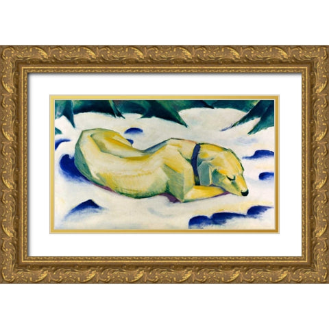 The Hound - Weiber Hund Gold Ornate Wood Framed Art Print with Double Matting by Marc, Franz