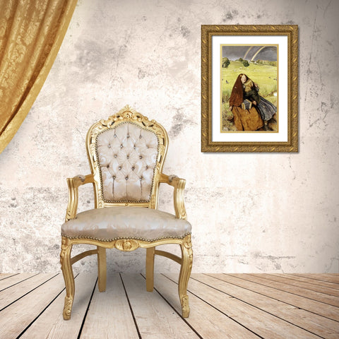 Blind Girl Gold Ornate Wood Framed Art Print with Double Matting by Millais, John Everett