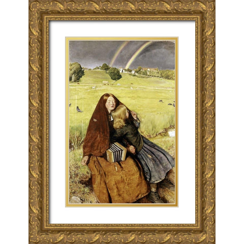 Blind Girl Gold Ornate Wood Framed Art Print with Double Matting by Millais, John Everett