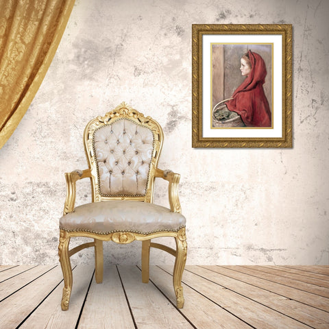 Red Riding Hood (The Artists Daughter Effie) Gold Ornate Wood Framed Art Print with Double Matting by Millais, John Everett
