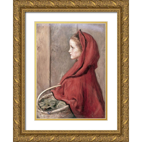 Red Riding Hood (The Artists Daughter Effie) Gold Ornate Wood Framed Art Print with Double Matting by Millais, John Everett