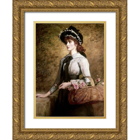 Sweet Emma Moreland Gold Ornate Wood Framed Art Print with Double Matting by Millais, John Everett