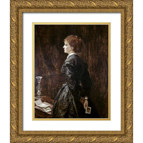 Yes Or No? Gold Ornate Wood Framed Art Print with Double Matting by Millais, John Everett