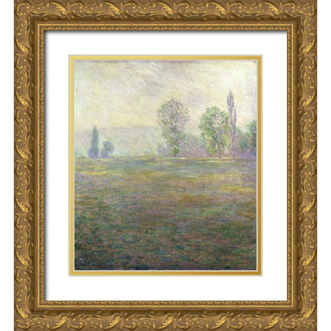 A Meadow in Giverny Gold Ornate Wood Framed Art Print with Double Matting by Monet, Claude