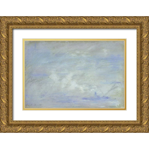 Boat on the Thames, Impression of Mist Gold Ornate Wood Framed Art Print with Double Matting by Monet, Claude