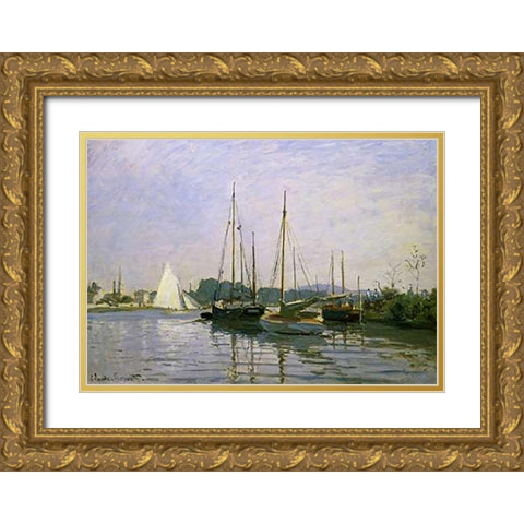 Boats: Regatta at Argenteuil c. 1872-73 Gold Ornate Wood Framed Art Print with Double Matting by Monet, Claude