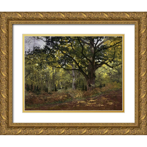 Bodmer Oak, Fontainebleau Forest, 1865 Gold Ornate Wood Framed Art Print with Double Matting by Monet, Claude