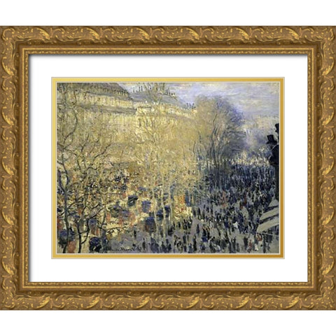 Boulevard des Capucines Gold Ornate Wood Framed Art Print with Double Matting by Monet, Claude
