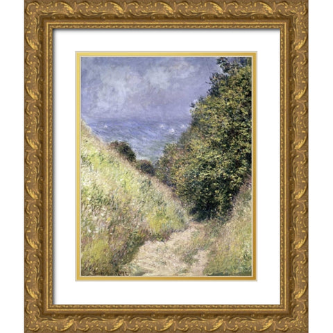 Chemin de la Cavee, Pourville Gold Ornate Wood Framed Art Print with Double Matting by Monet, Claude