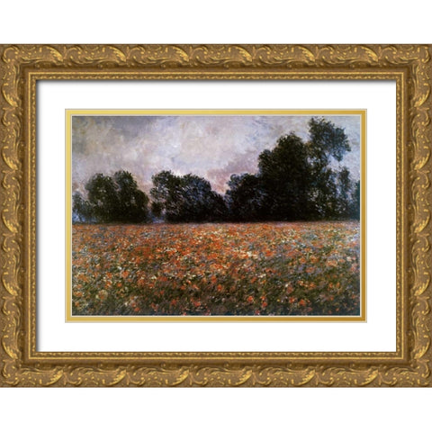 Field of Wild Poppies Gold Ornate Wood Framed Art Print with Double Matting by Monet, Claude