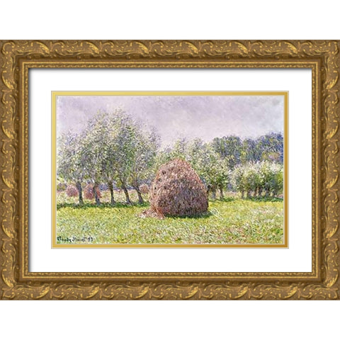 Haystack Gold Ornate Wood Framed Art Print with Double Matting by Monet, Claude