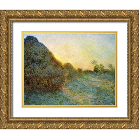 Haystacks, 1891 Gold Ornate Wood Framed Art Print with Double Matting by Monet, Claude