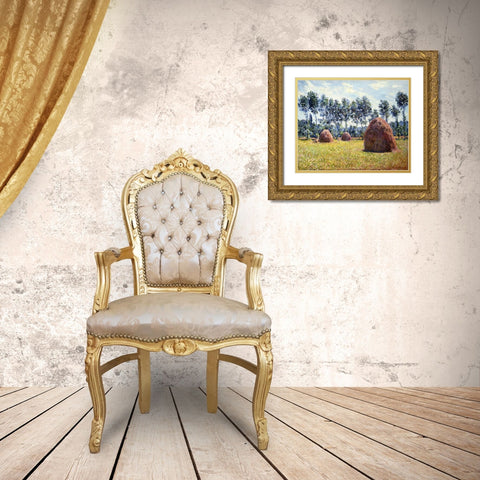 Haystacks at Giverny Gold Ornate Wood Framed Art Print with Double Matting by Monet, Claude