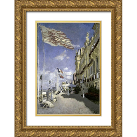 Hotel des roches noires, Trouville, 1870 Gold Ornate Wood Framed Art Print with Double Matting by Monet, Claude
