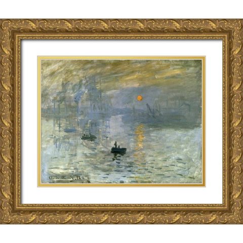 Impression: Sunrise Gold Ornate Wood Framed Art Print with Double Matting by Monet, Claude