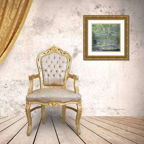 Japanese Bridge Gold Ornate Wood Framed Art Print with Double Matting by Monet, Claude