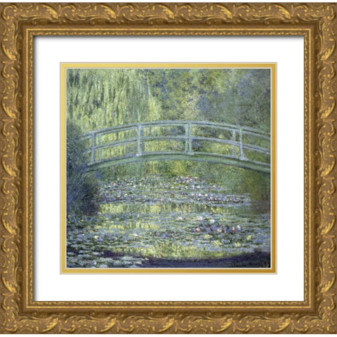 Japanese Bridge Gold Ornate Wood Framed Art Print with Double Matting by Monet, Claude