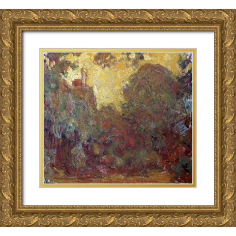 La maison de Giverny Gold Ornate Wood Framed Art Print with Double Matting by Monet, Claude