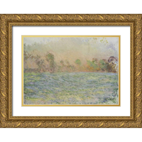 La prairie de Limetz, pres de Giverny Gold Ornate Wood Framed Art Print with Double Matting by Monet, Claude