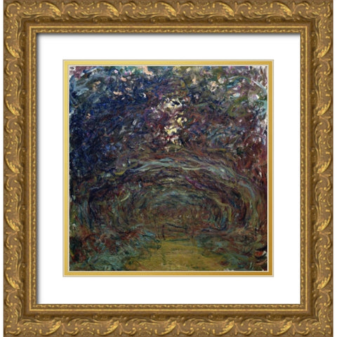LAllee des rosiers a Giverny Gold Ornate Wood Framed Art Print with Double Matting by Monet, Claude