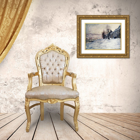 Lavacourt Under Snow Gold Ornate Wood Framed Art Print with Double Matting by Monet, Claude