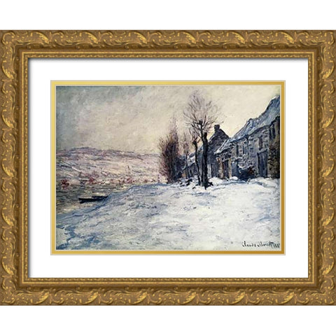 Lavacourt Under Snow Gold Ornate Wood Framed Art Print with Double Matting by Monet, Claude