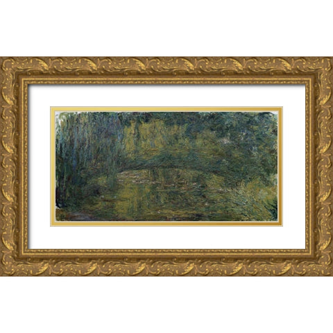 Le Pont japonais II Gold Ornate Wood Framed Art Print with Double Matting by Monet, Claude