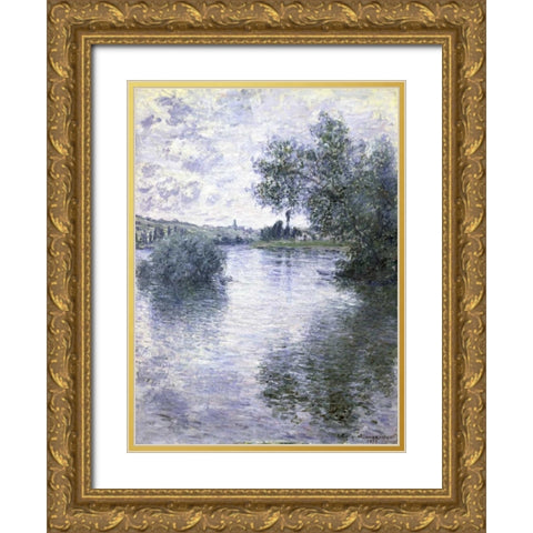 The Seine at Vetheuil Gold Ornate Wood Framed Art Print with Double Matting by Monet, Claude