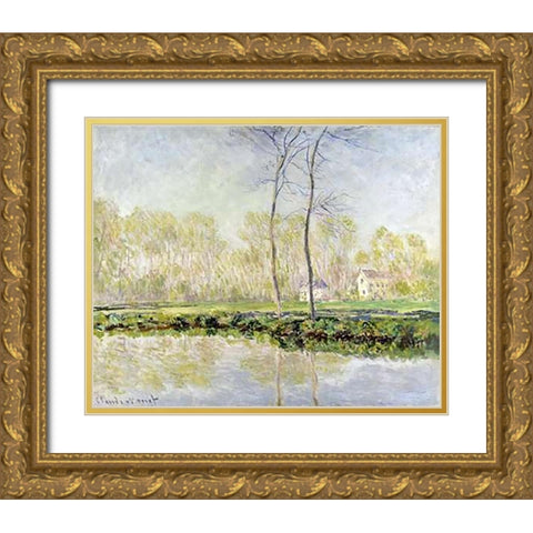 Banks of the River Epte at Giverny Gold Ornate Wood Framed Art Print with Double Matting by Monet, Claude