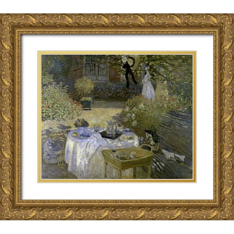 Lunch Gold Ornate Wood Framed Art Print with Double Matting by Monet, Claude