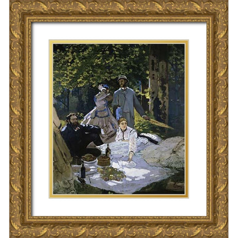 Luncheon on the Grass Gold Ornate Wood Framed Art Print with Double Matting by Monet, Claude