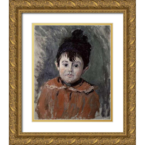 Michel Monet in a Pompom Hat, 1880 Gold Ornate Wood Framed Art Print with Double Matting by Monet, Claude