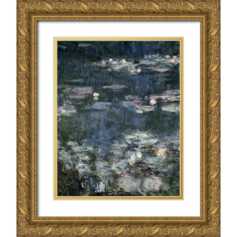 Nympheas - Water Lilies - detail Gold Ornate Wood Framed Art Print with Double Matting by Monet, Claude