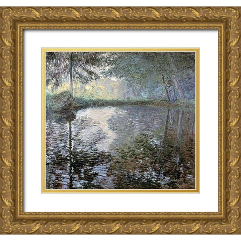 The Pond at Montgeron, 1876 Gold Ornate Wood Framed Art Print with Double Matting by Monet, Claude