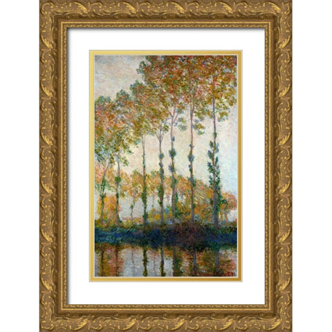 Poplars on the River Epte in Autumn, 1891 Gold Ornate Wood Framed Art Print with Double Matting by Monet, Claude