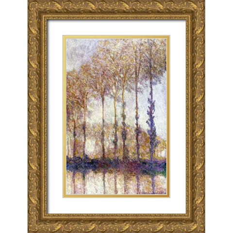 Poplars Gold Ornate Wood Framed Art Print with Double Matting by Monet, Claude