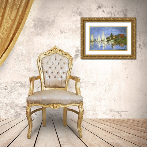 Regatta at Argenteuil Gold Ornate Wood Framed Art Print with Double Matting by Monet, Claude