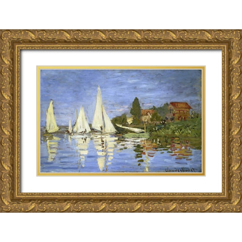 Regatta at Argenteuil Gold Ornate Wood Framed Art Print with Double Matting by Monet, Claude