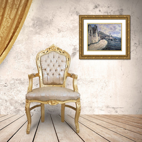 Rocks at Falaise, near Giverny Gold Ornate Wood Framed Art Print with Double Matting by Monet, Claude