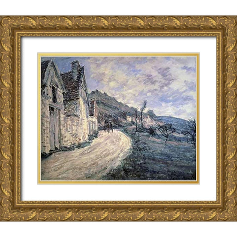 Rocks at Falaise, near Giverny Gold Ornate Wood Framed Art Print with Double Matting by Monet, Claude